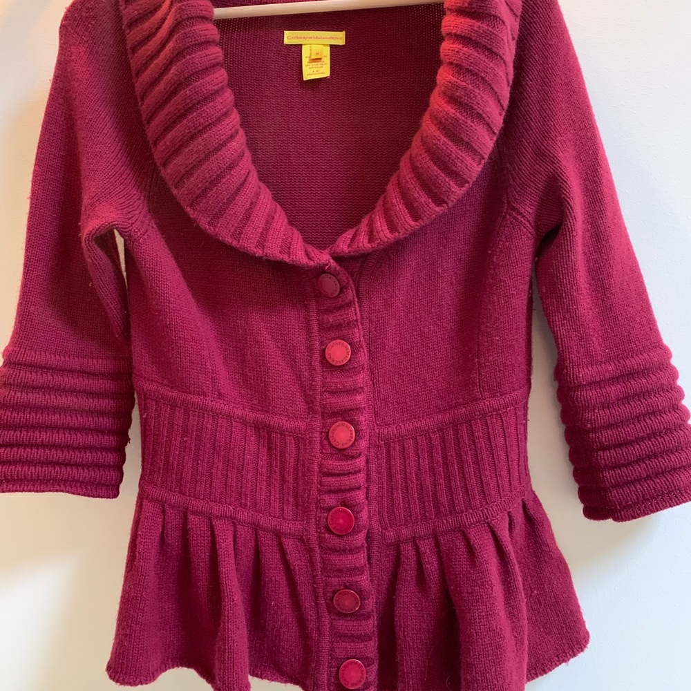 Gorgeous soft cashmere cardigan. Catherine Malandrino size M, berry red.